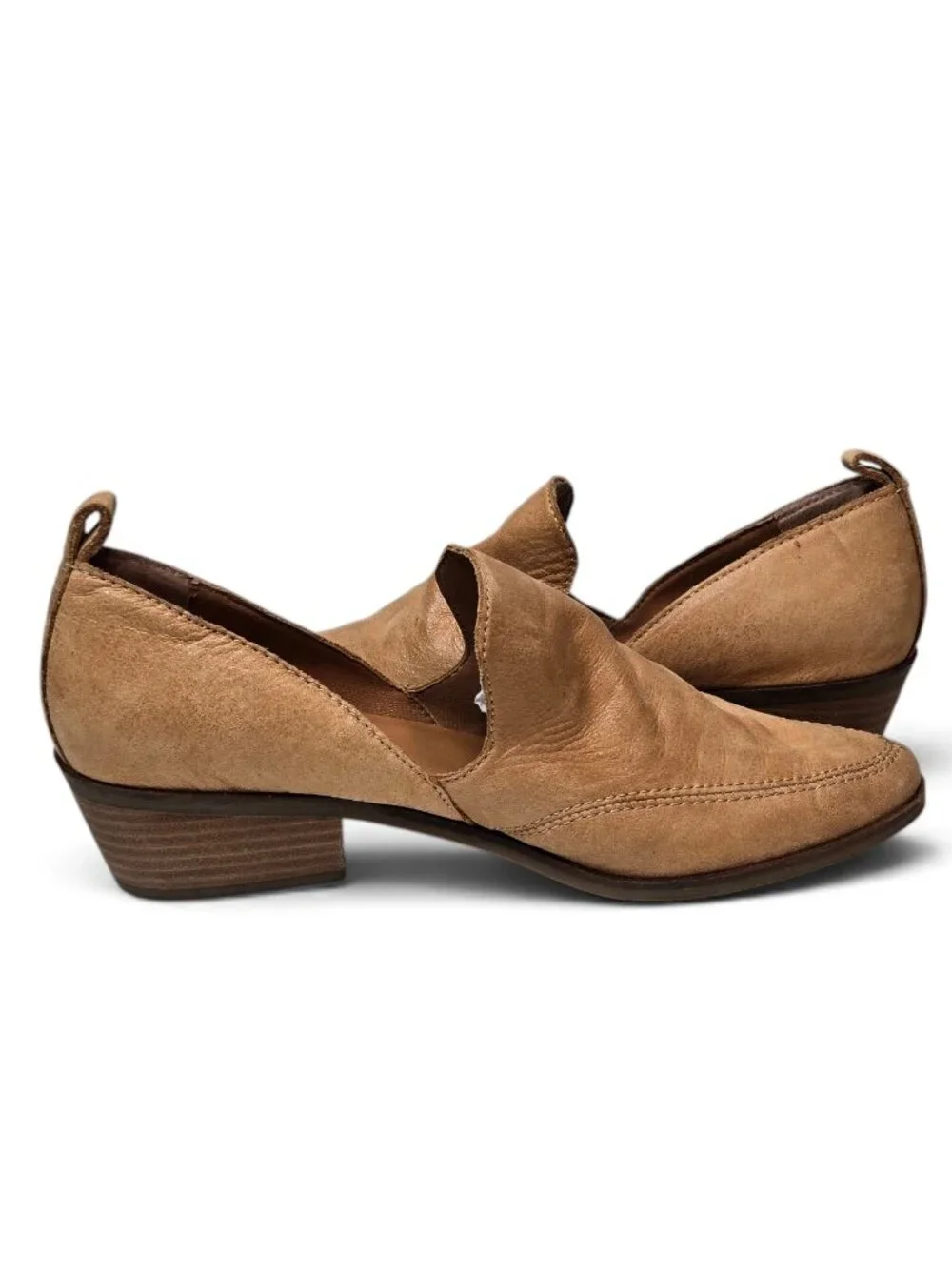 Lucky Brand Mahzan Heeled Loafers Women's Tan Pointy Toe Cut Out Side 8